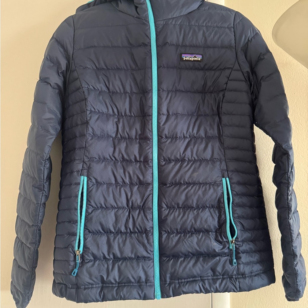 Patagonia Dark Blue Jacket with Bright Blue Trim
